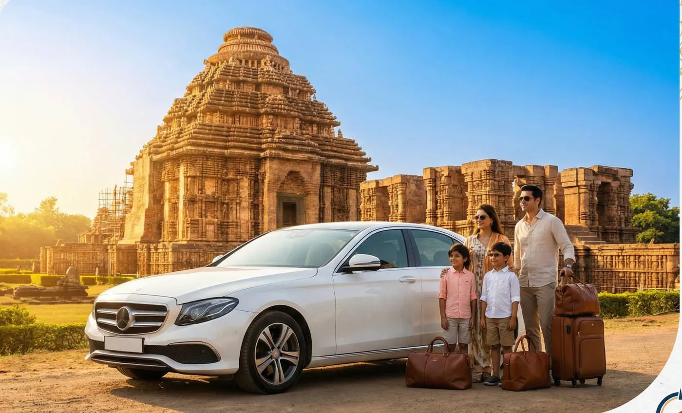 Family travelling by AC cab to Konark